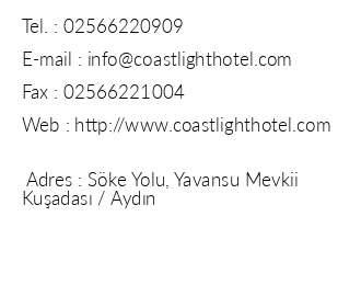 Coast Light Hotel iletiim bilgileri